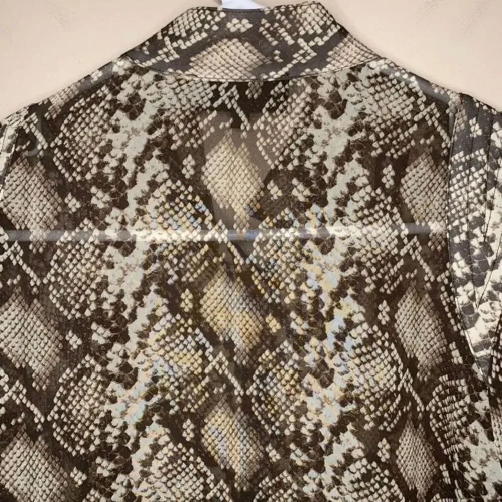 NILI LOTAN Lorena Snake-Print Silk Blouse Long Sleeve Sheer Top Extra Small - Picture 6 of 9